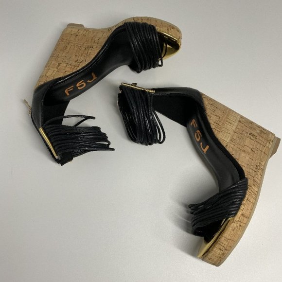 FSJ Women  Platform Cork Wedge High Heel Ankle - Picture 4 of 11